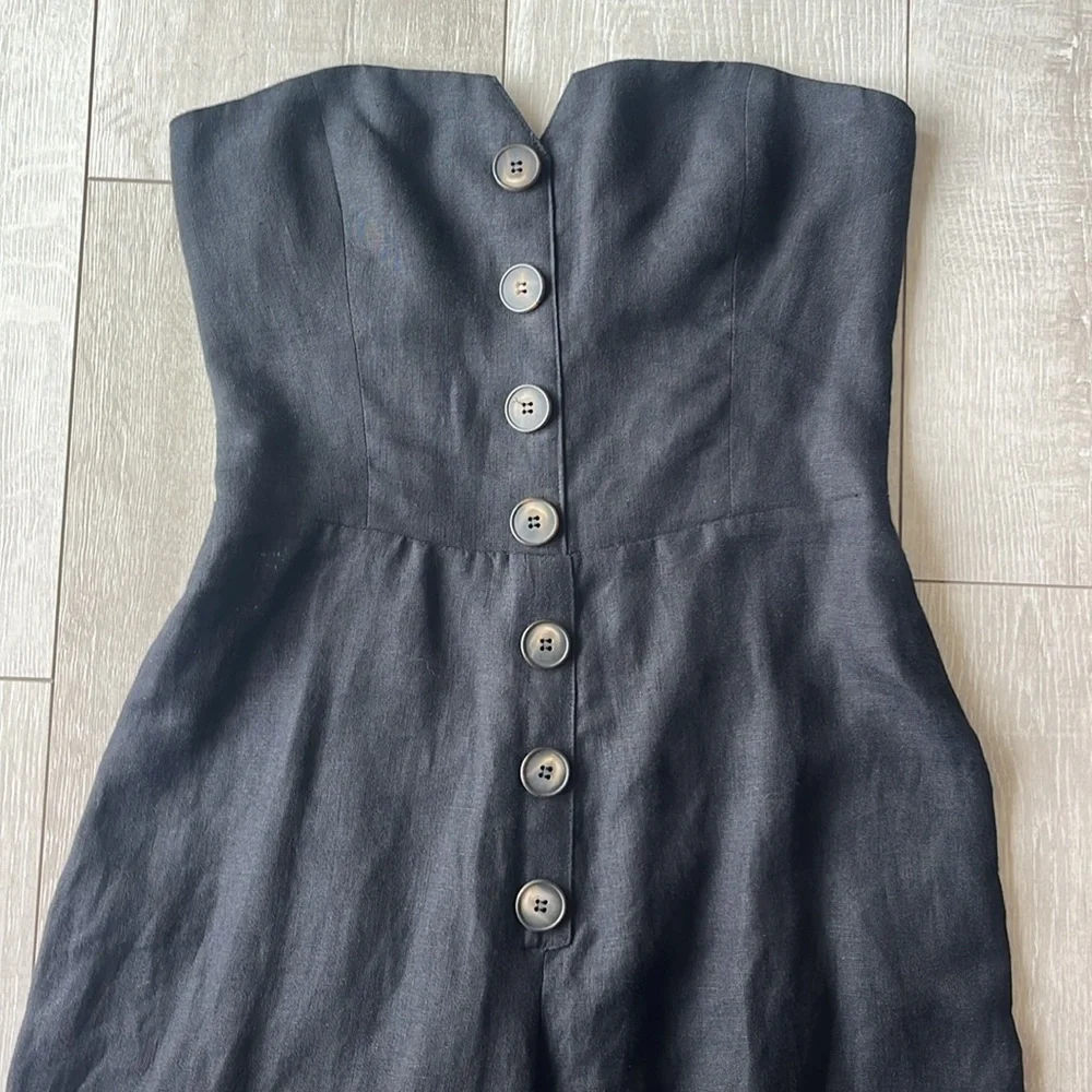 REFORMATION BLACK LINEN STRAPLESS JUMPSUIT FLAWLESS NEVER WORN SIZE 0 CLASSIC